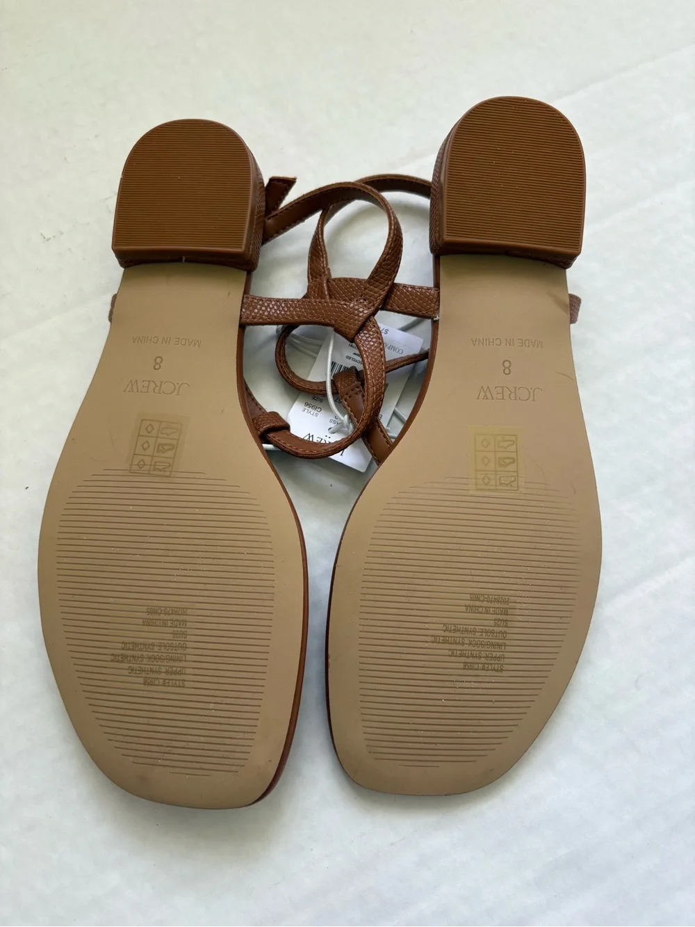 J Crew Factory Brown Ankle T Strap Thong Sandals Sz 8 Faux Leather Summer Flat